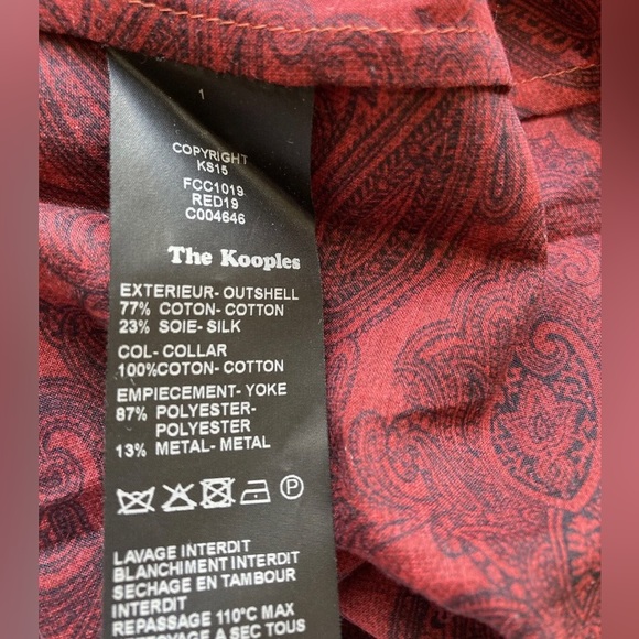 The Kooples Blouse red cotton & silk long sleeve sheer size Small oriental - Picture 7 of 7